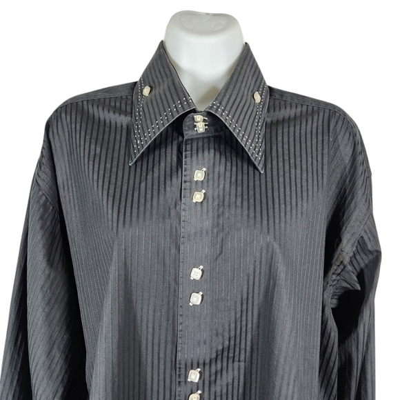 AXXESS PIN STRIPE BUTTON DOWN SHIRT WITH CUFF LINKS - Picture 3 of 11